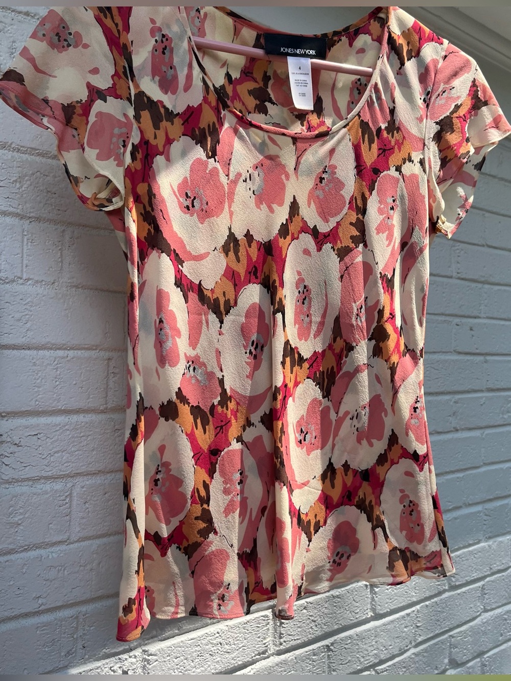 Jones New York  silk Pink Floral Cap-Sleeve Blouse 4
